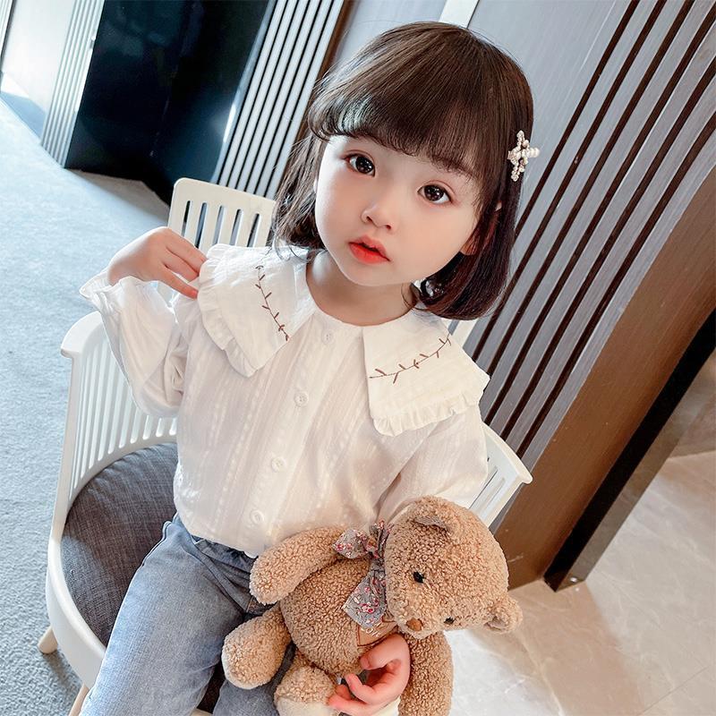 女童襯衫春裝長袖2021新款兒童襯衣女寶寶春秋款洋氣韓版女孩上衣