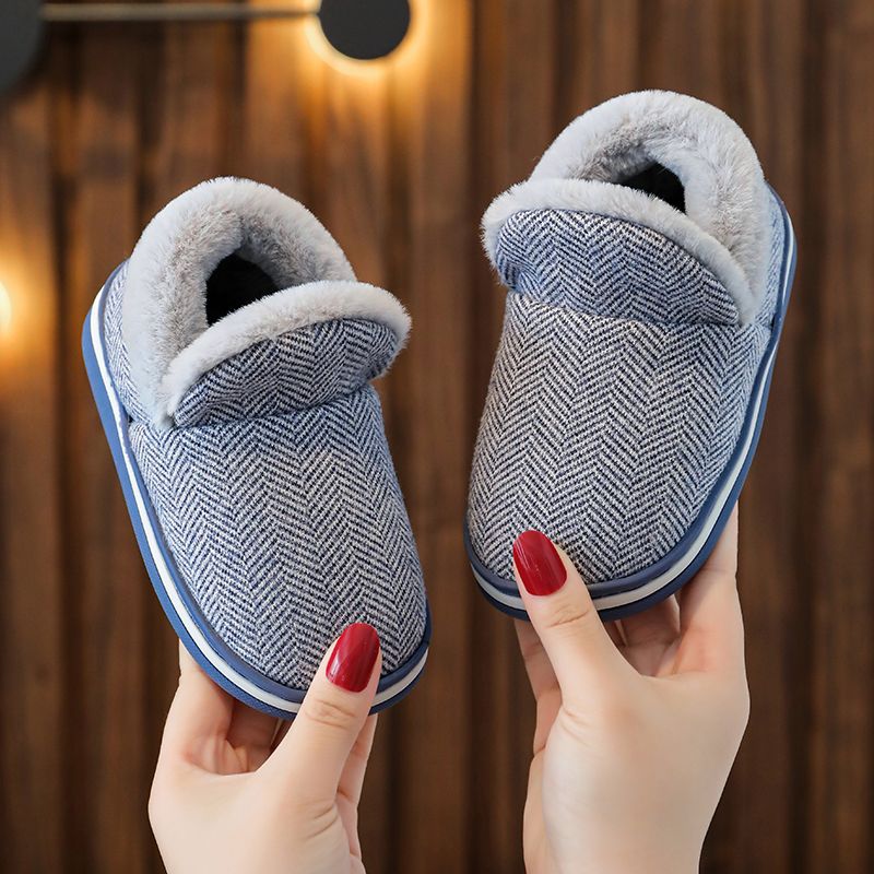儿童棉鞋棉拖鞋包跟高档针织布款手工小中大童孩子宝宝毛毛鞋子冬