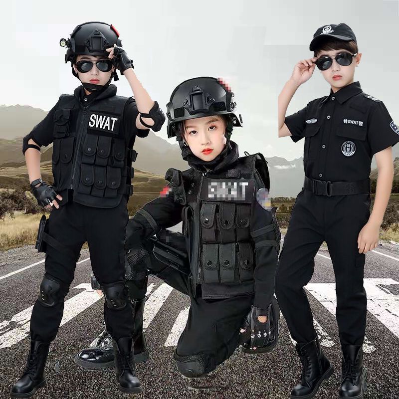 秋上新兒童特警衣服長袖套裝男女童裝軍裝演出服警官衣服小警察服