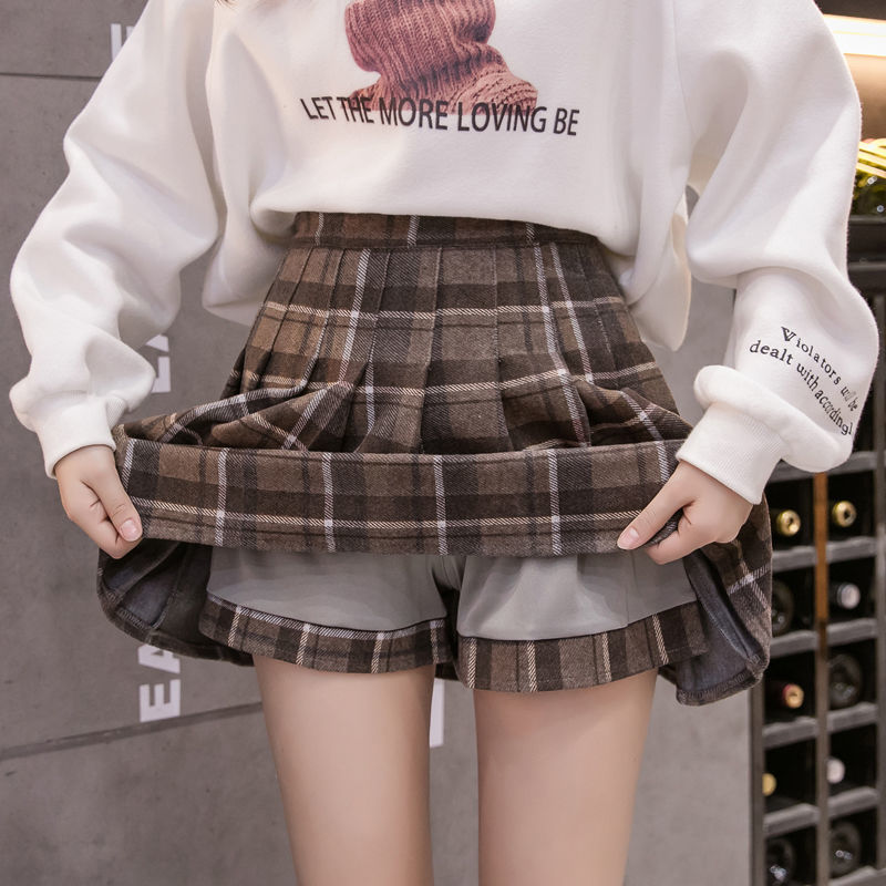 88772-毛呢料格子百褶裙女2021秋冬季高腰a字显瘦短裙学院百搭半身裙子-详情图