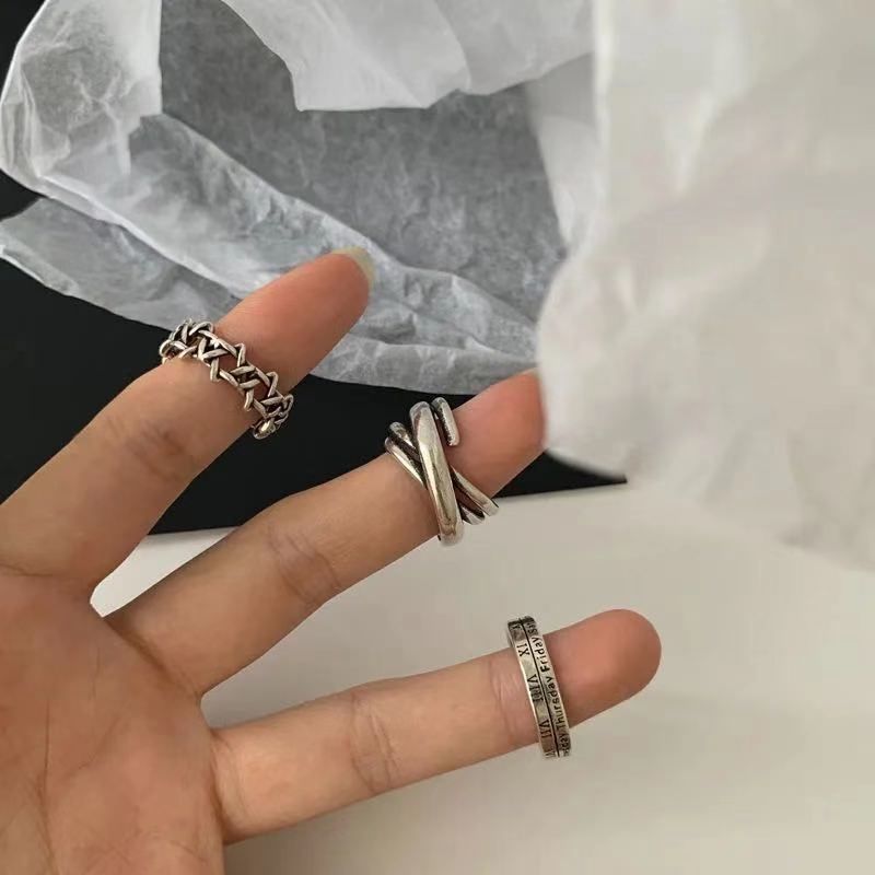 Retro simple all-match old Roman numeral ring female Korean version student hip-hop ins tide opening index finger ring