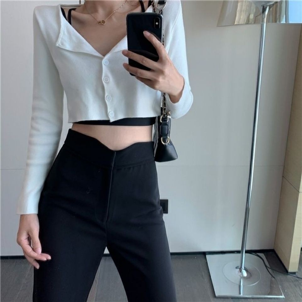 Suit pants women's summer vertical bell bottoms high waist large size lengthened tall mopping pants slim fit Han