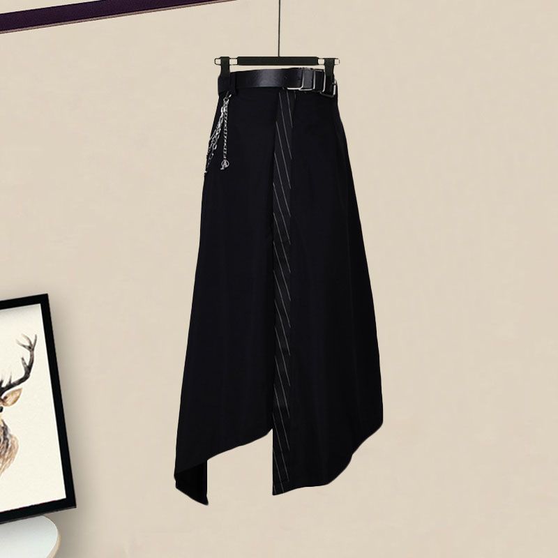 Plus size women's street fashion Hong Kong style shirt suit women's 2023 spring new slim skirt two-piece set