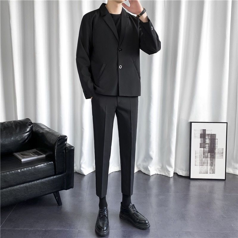 [Three-piece suit] casual suit men's suit a set of nine-point trousers all-match coat Korean version of slim suit