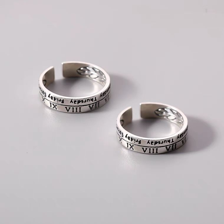 Internet celebrity ins cold style retro Roman numeral ring niche design men and women couple ring ring tail ring