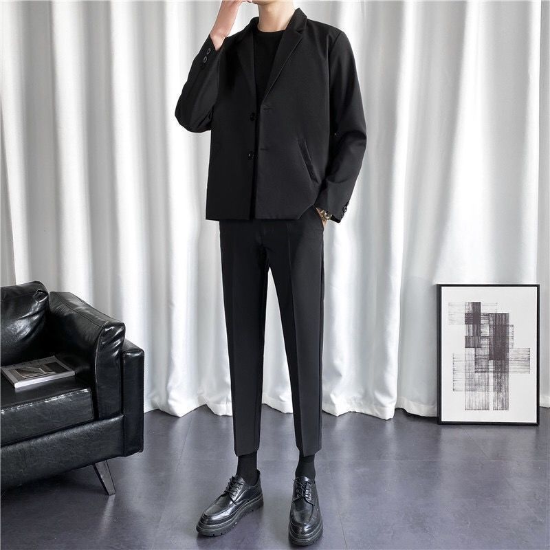 21 Spring and Autumn Casual Suit Men's Suit A Set of Trousers Shirt Long Sleeve Versatile Jacket Korean Slim Suit