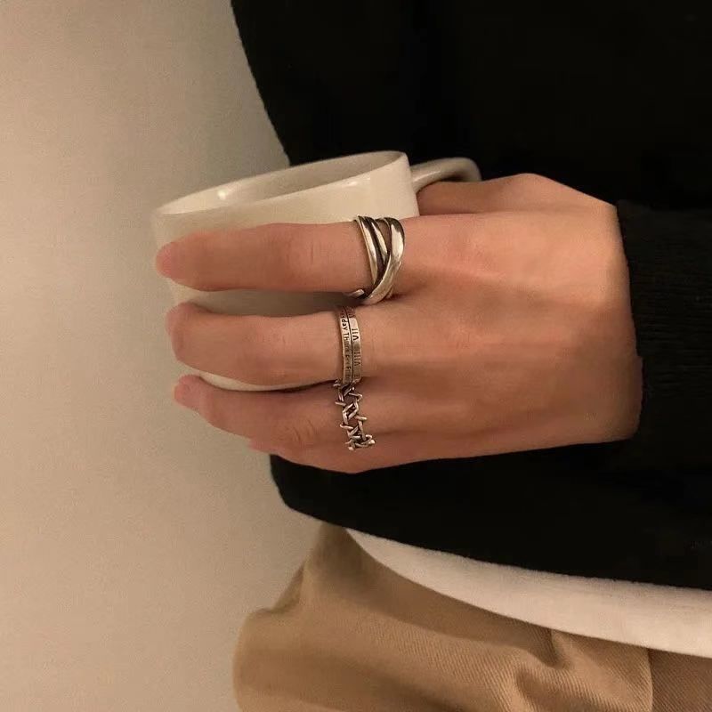 Retro simple all-match old Roman numeral ring female Korean version student hip-hop ins tide opening index finger ring
