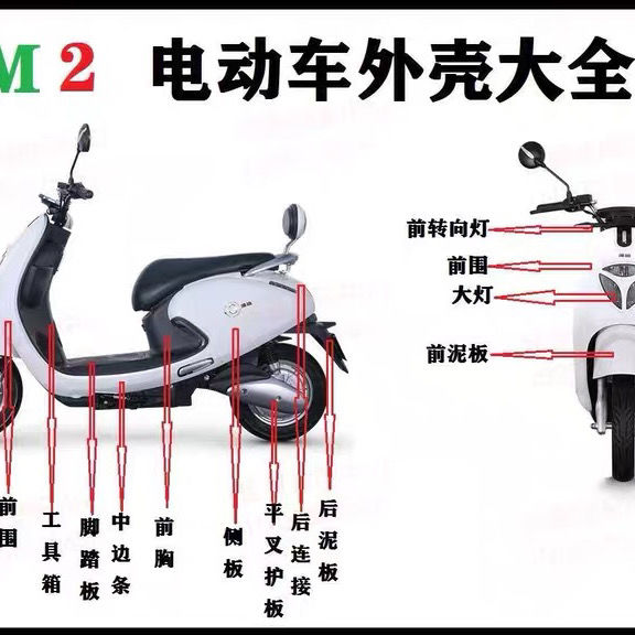 雅迪m2电动车外壳博大q5电瓶车全套配件爱玛太空龟前泥板新日苹果【2