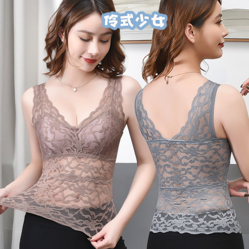 [Large size with chest pad] lace beautiful back bra integrated camisole style sexy girl wearing bottoming underwear