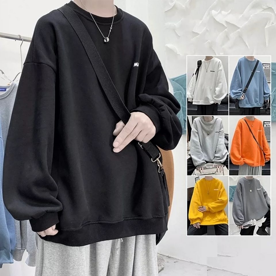 Boys sweater spring and autumn tide brand ins loose round neck casual clothes high street Hong Kong style ruffian handsome winter plus velvet long sleeves