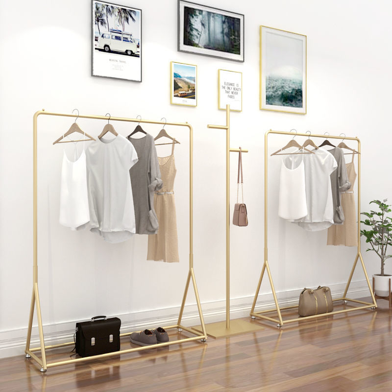 服装店展示架金色落地挂衣架童装店货架女装店铺装修设计衣服架子
