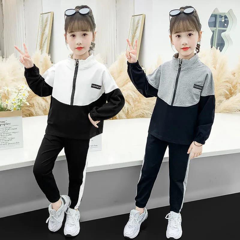 女童套装秋装2021新款儿童时髦中大童卫衣男童女童两件套运动衣服