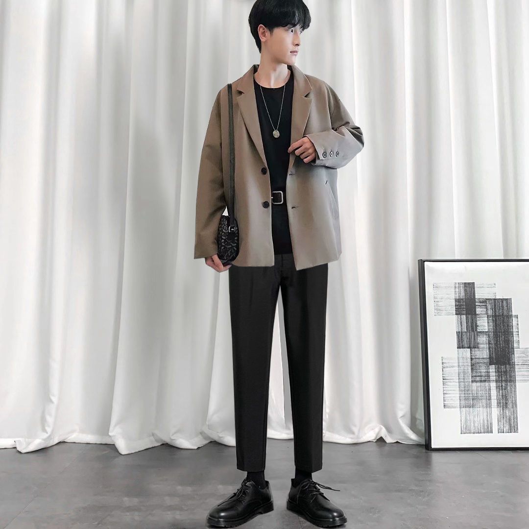 [Three-piece suit] 21 spring and autumn high-end suit men's suit ins ruffian handsome suit jacket Korean trend