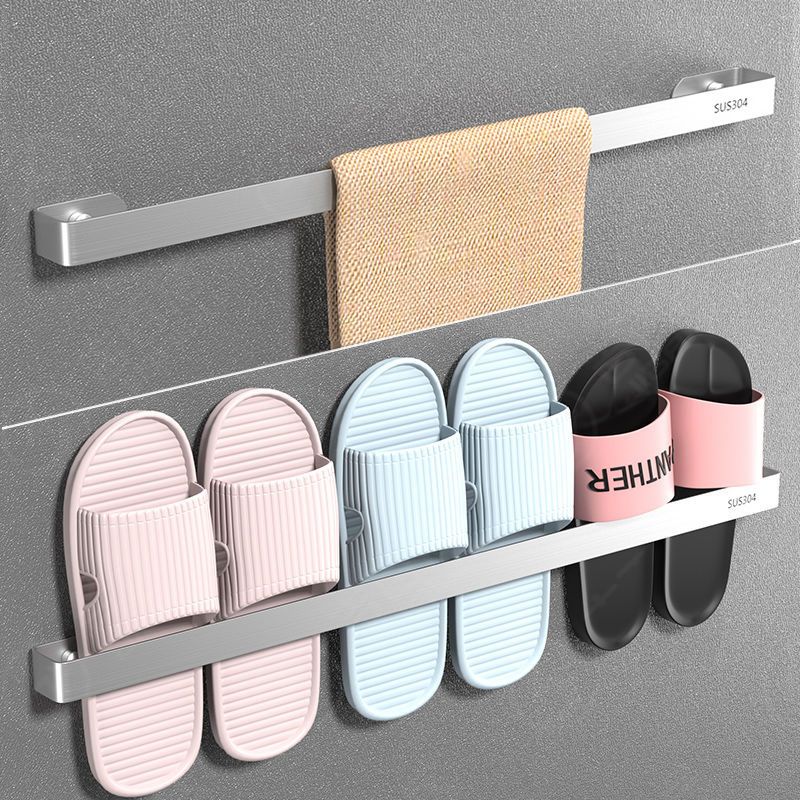 不锈钢免打孔简易拖鞋架子家用卫生间厕所浴室毛巾置物架收纳神器