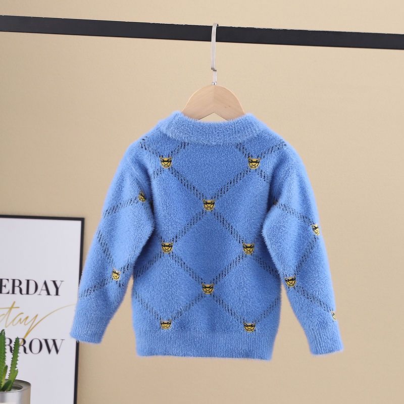 Boys sweater 2022 autumn and winter new boys Korean version of foreign style knitted sweater thick liner mink velvet pullover sweater