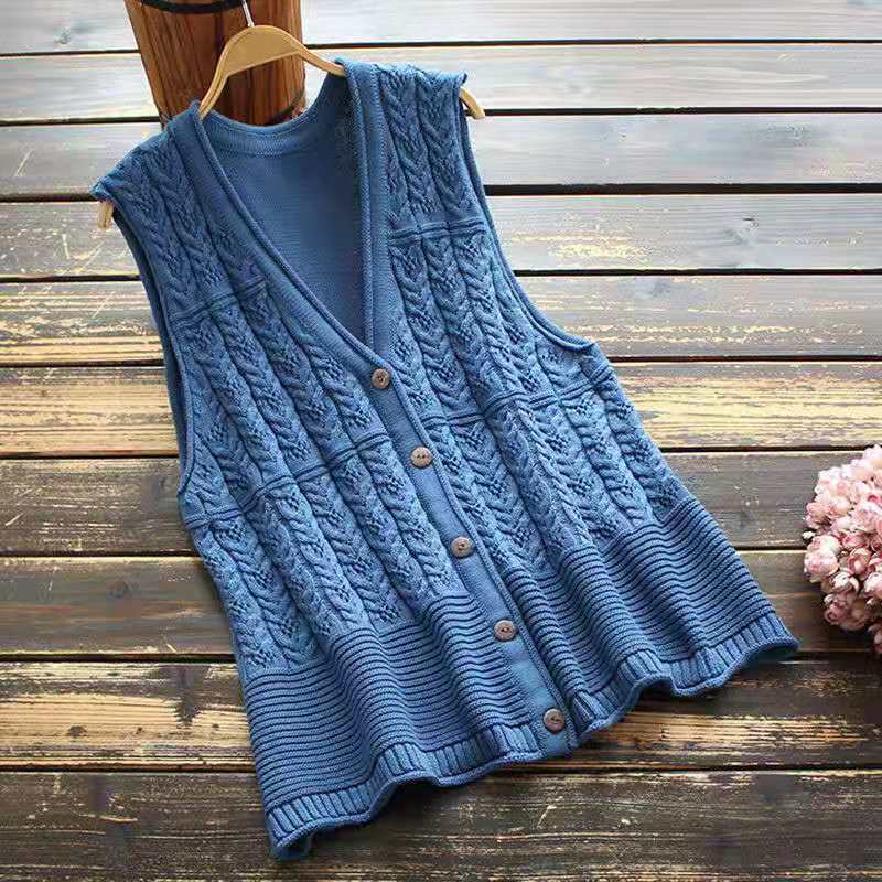 The new A word large size knitted vest all-match outerwear cardigan foreign style trendy loose vest retro thin vest female