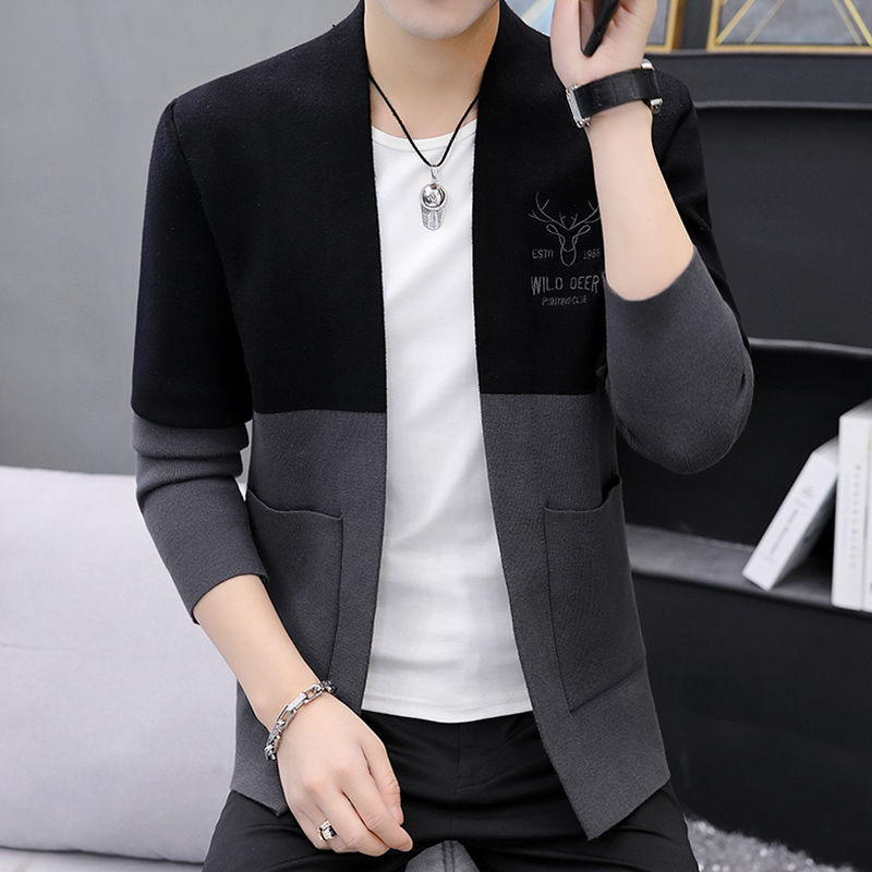 Cardigan sweater jacket men 2023 spring new embroidery Korean style casual outerwear knitted men's thin jacket men