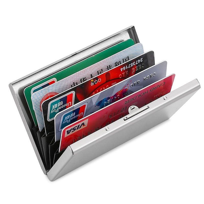 Portable anti-theft brush anti-degaussing metal card holder for men and women simple and compact shielding RFID card sleeve stainless steel card holder