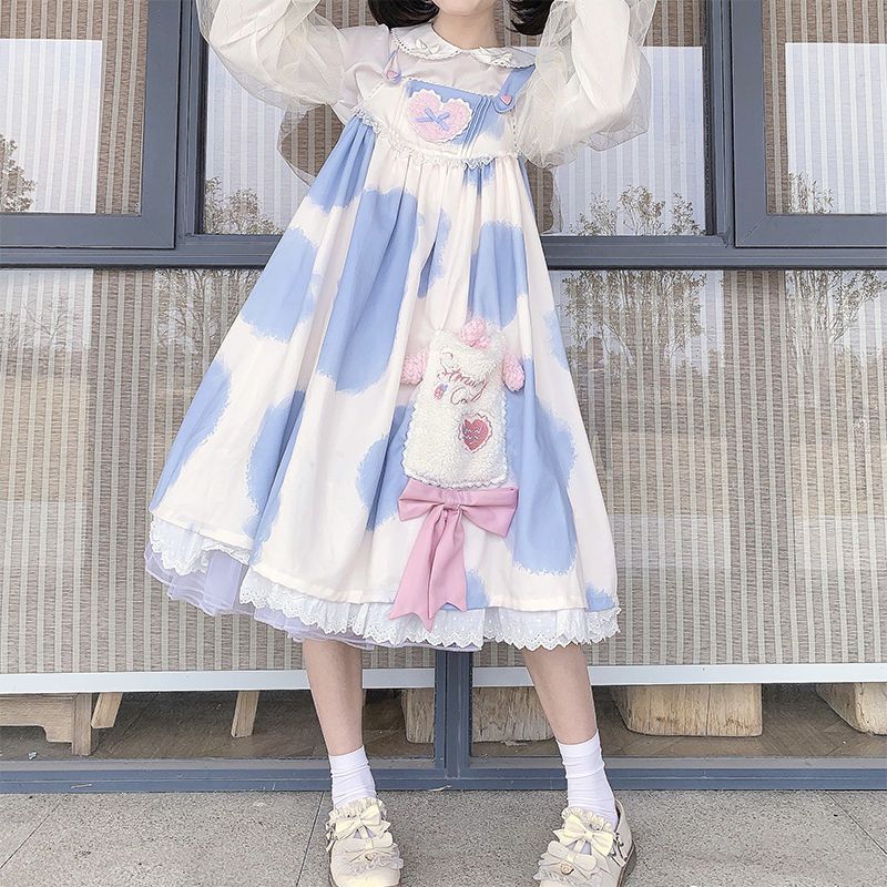 洛丽塔可爱萝莉小奶糕奶裙子牛印花jsk日系软妹lolita吊带连衣裙