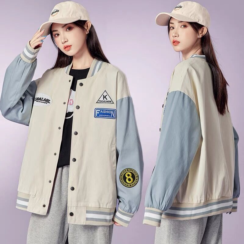 Baseball uniform jacket female 2021 spring and autumn new junior high school and high school students loose Korean version retro large size jacket top