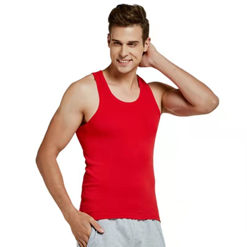 100%纯棉男士红背心本命年红色打底衫夏季透气运动新款高档红背心
