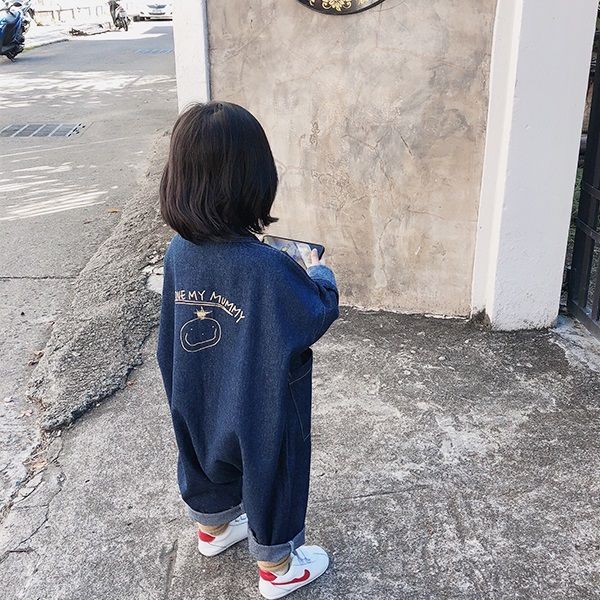女童牛仔連體衣2021春秋新款嬰兒男寶寶韓范兒童工裝長袖連體長褲