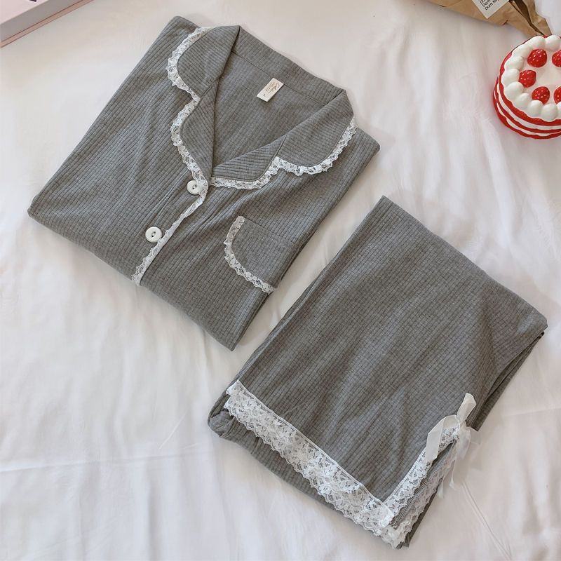 Women's pajamas spring and autumn new long-sleeved cotton Korean version of ins lace high-end foreign style sweet student two-piece suit