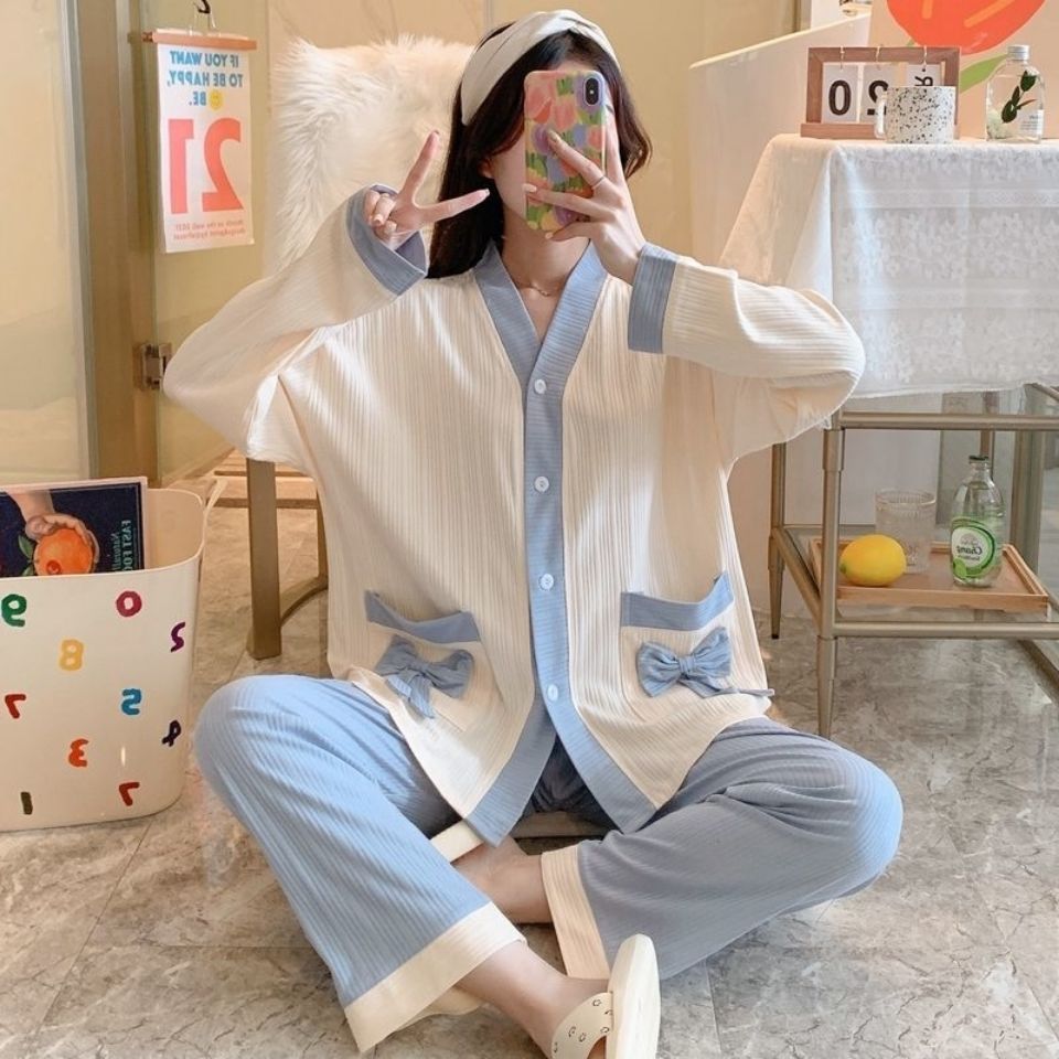 睡衣女純棉胖mm春秋季長袖韓版加肥加大碼200斤可外穿家居服套裝