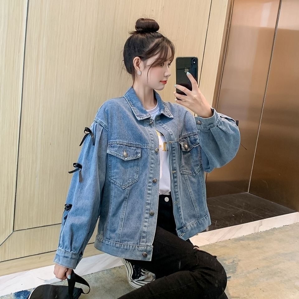 牛仔外套女蝴蝶结春秋季新款宽松韩版气质时尚百搭短款夹克上衣潮