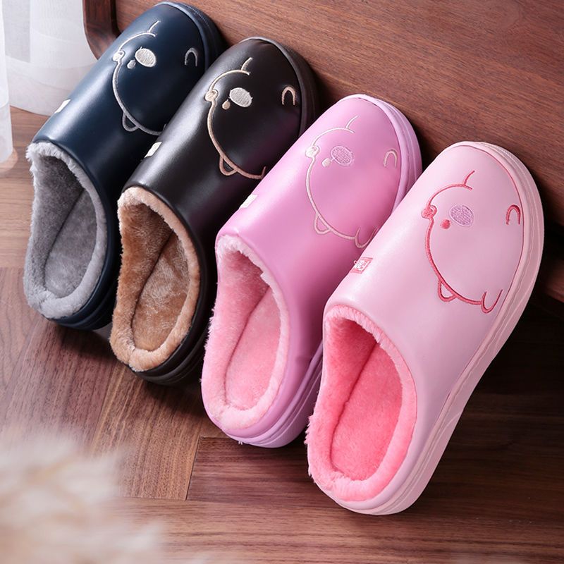 Buy one get one free cotton slippers women's non-slip winter home indoor couple cotton shoes men's thick bottom warm leather slippers