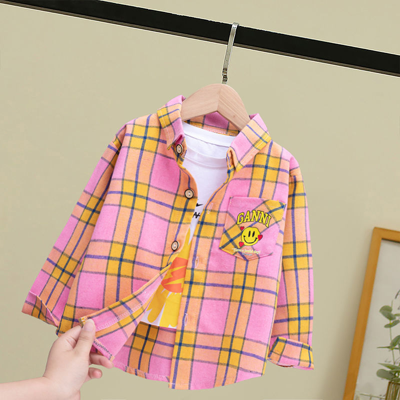 Children's shirt 2022 spring and autumn new boys' foreign style cardigan coat girls' Plaid Shirt middle school kids' fashion