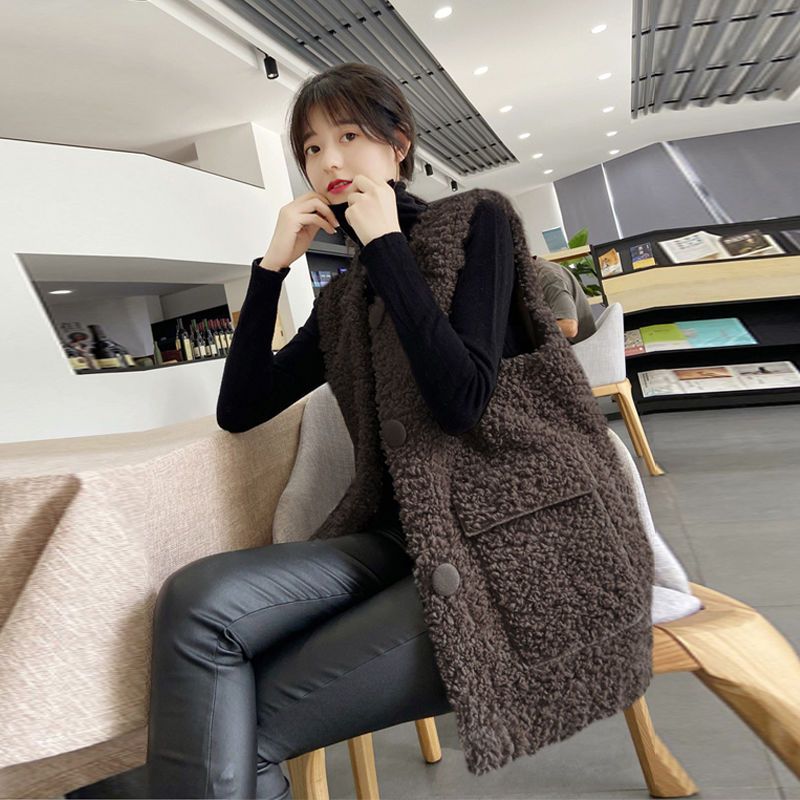 Lamb wool vest women's 2022 spring and autumn new Korean version thickened loose all-match fur plush waistcoat jacket