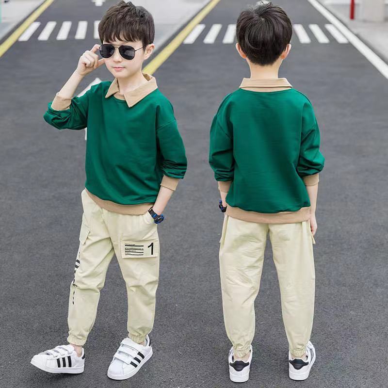 Boys' autumn suit 2023 new foreign style two-piece student suit spring and autumn handsome Korean style boys casual trend