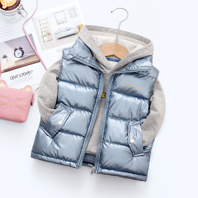 Disposable boy's vest autumn and winter wear stand-up collar shiny children's down cotton vest female baby middle-aged and big boy's waistcoat tide