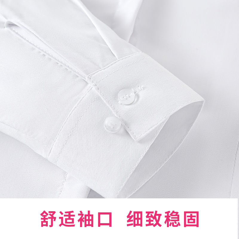 方领长袖职业白衬衫女秋季气质修身工作服斜纹商务正装白色衬衣OL