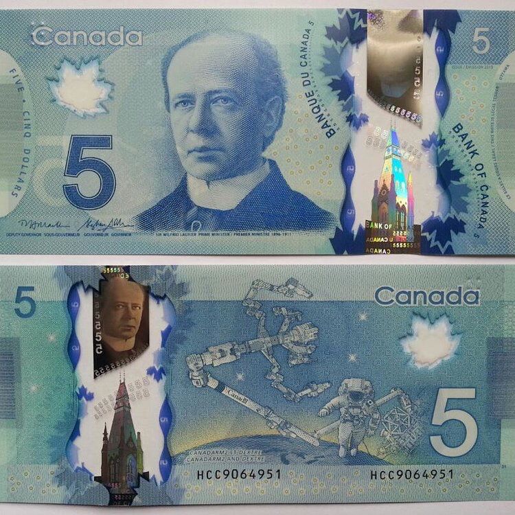 外币收藏全新加拿大五-十元塑料钞