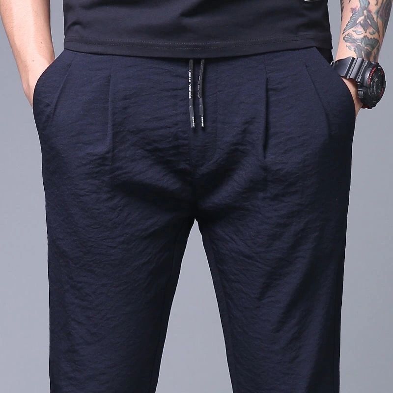 Summer thin men's casual pants men's large size loose all-match sports pants men's Korean version quick-drying nine-point straight-leg pants