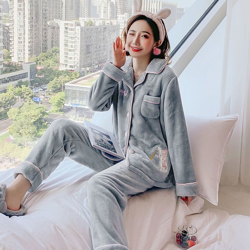 Autumn and winter coral fleece thickened pajamas female fat mm200 catties plus fat plus size flannel ins wind warm home service
