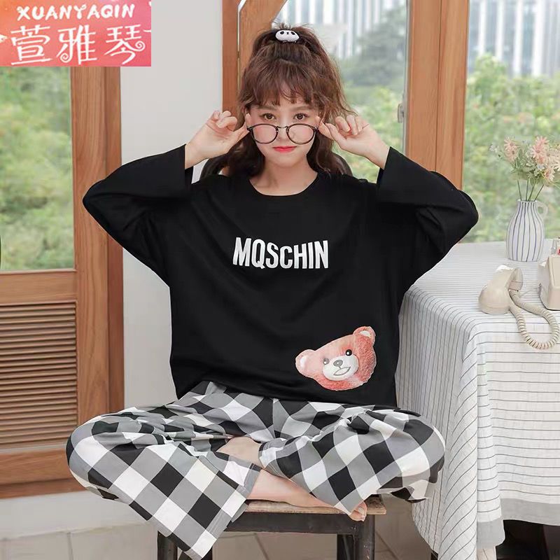 New pajamas women's spring and autumn long-sleeved loose cartoon two-piece suit Korean version cute winter home clothes can be worn outside