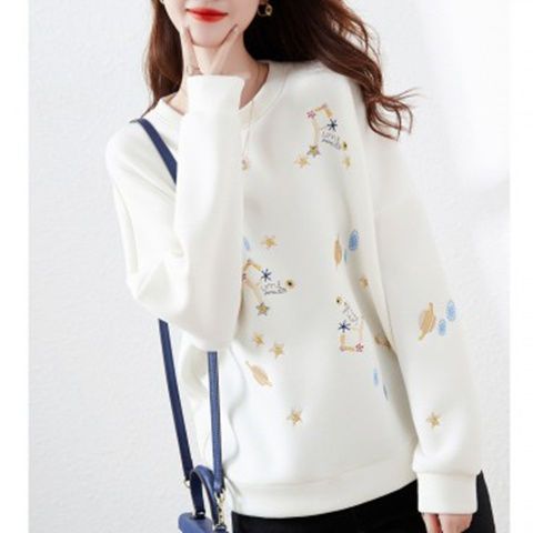 100純棉高質量刺繡上衣服上檔次高級感無帽衛衣外套女潮ins春秋季