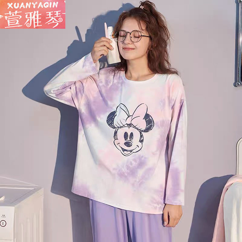 New pajamas women's spring and autumn long-sleeved loose cartoon two-piece suit Korean version cute winter home clothes can be worn outside