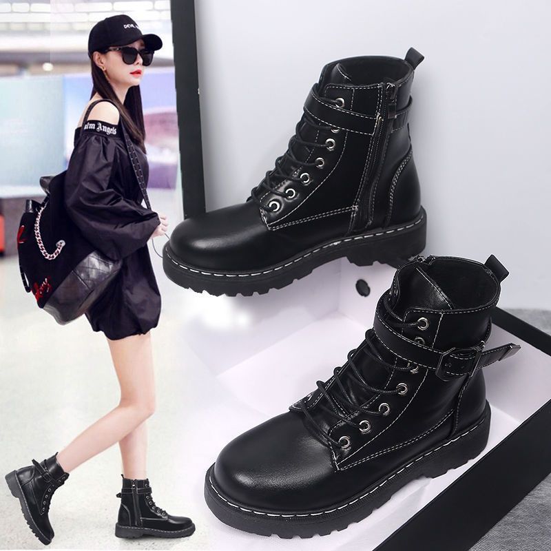 Net red handsome Martin boots women's English plush short boots 2021 new autumn and winter versatile flat bottomed motorcycle boots trend