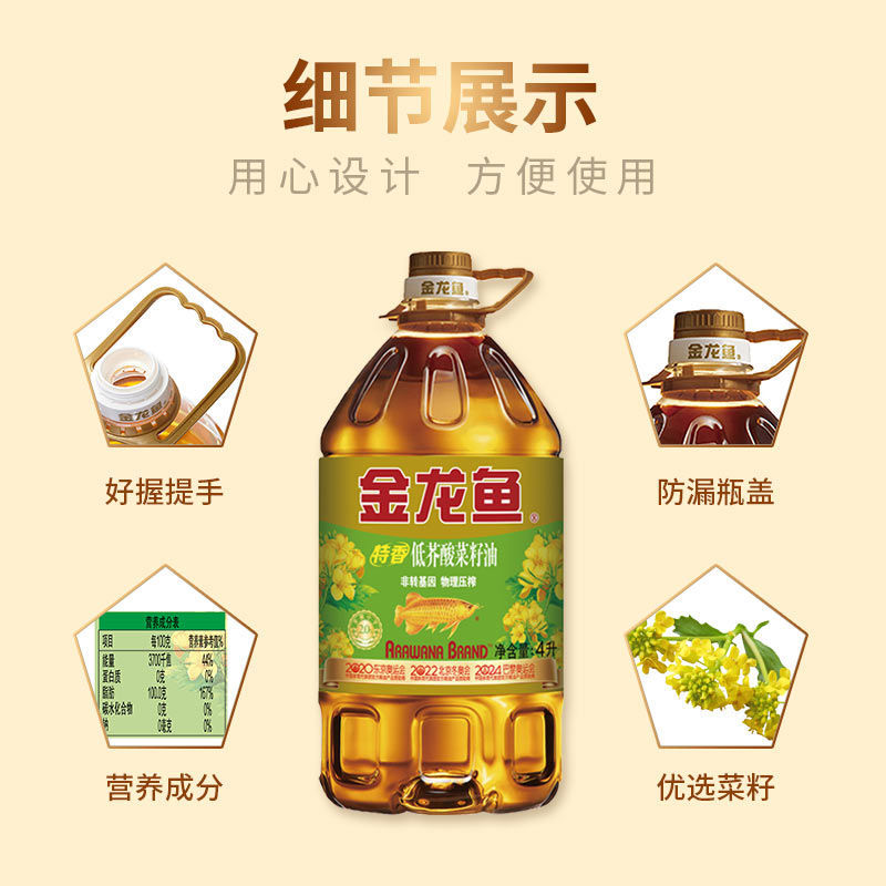 金龙鱼特香低芥酸菜籽油4l 4整箱压榨健康食用油色拉油植物油 虎窝拼 金龙鱼特香低芥酸菜籽油4l 4整箱压榨健康食用油色拉油植物油 虎窝拼