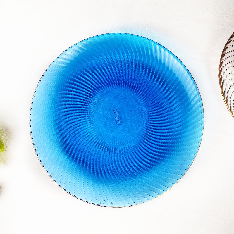 Plato de fruta de lujo de estilo europeo, ligero y de alta calidad, ideal para hoteles, KTV, con borde dorado y azul._voghion.com