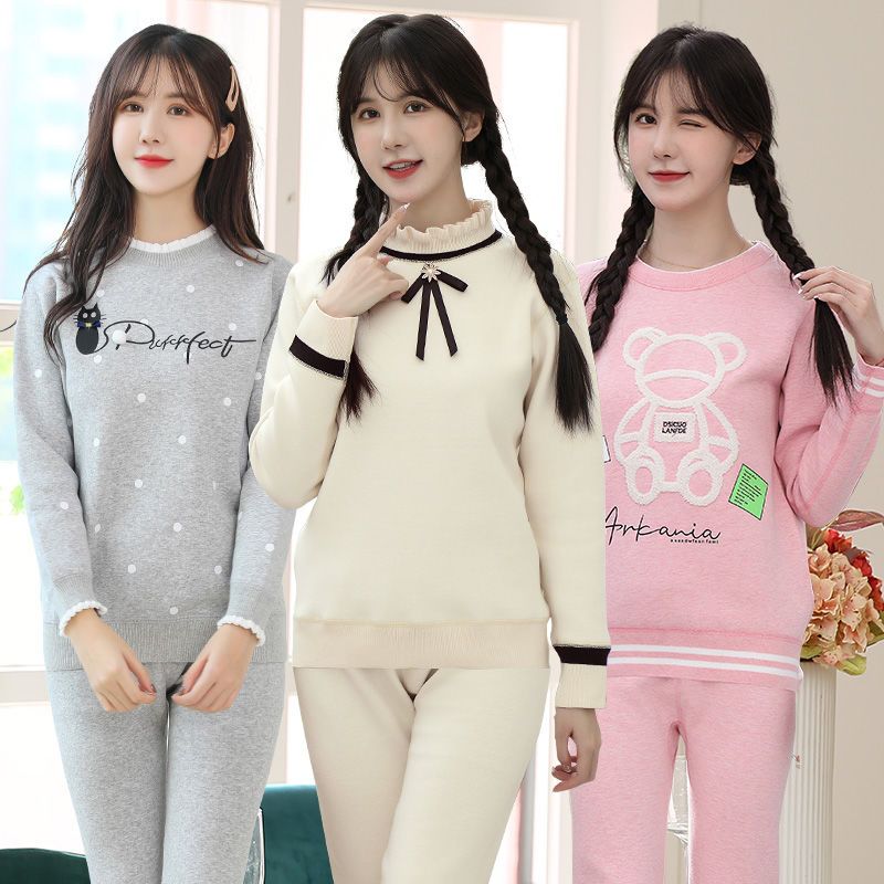 Thermal underwear set for women, velvet and thickened, girls' autumn clothes and long pants, junior high school and high school students, older children's thermal clothes in winter