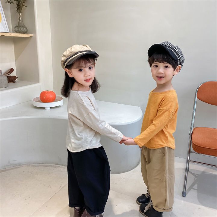 2022 Children's Autumn New Boys Bamboo Cotton All-match Long-Sleeve T-Shirt Girls Baby Korean Version Loose Bottoming Shirt
