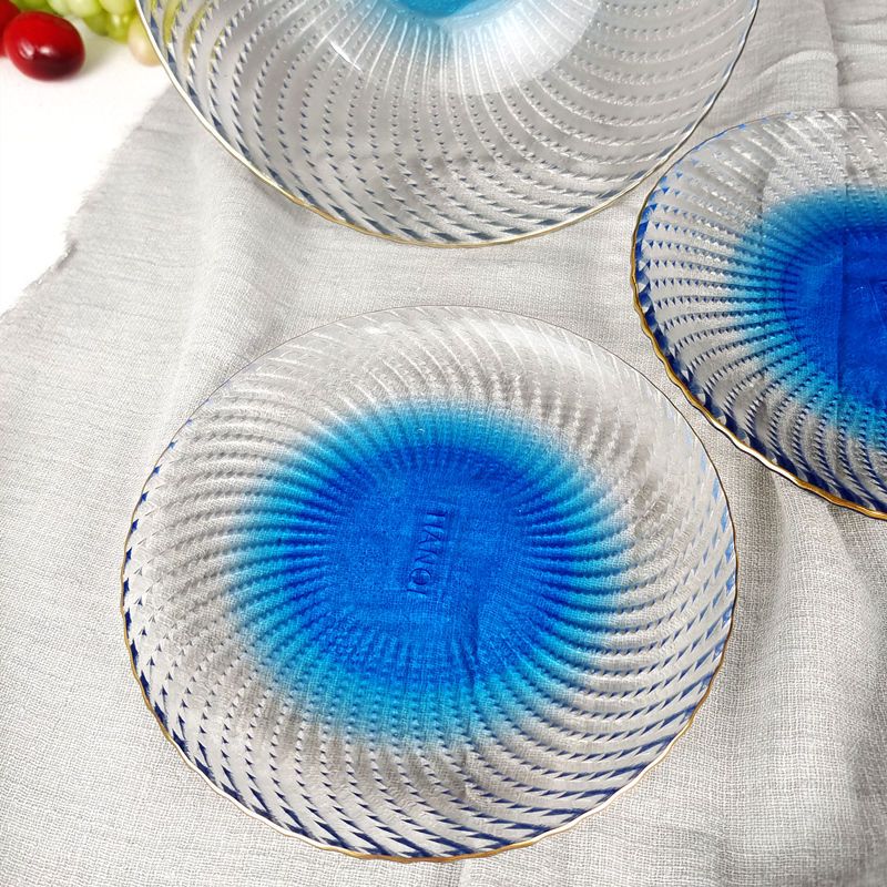 Plato de fruta de lujo de estilo europeo, ligero y de alta calidad, ideal para hoteles, KTV, con borde dorado y azul._voghion.com