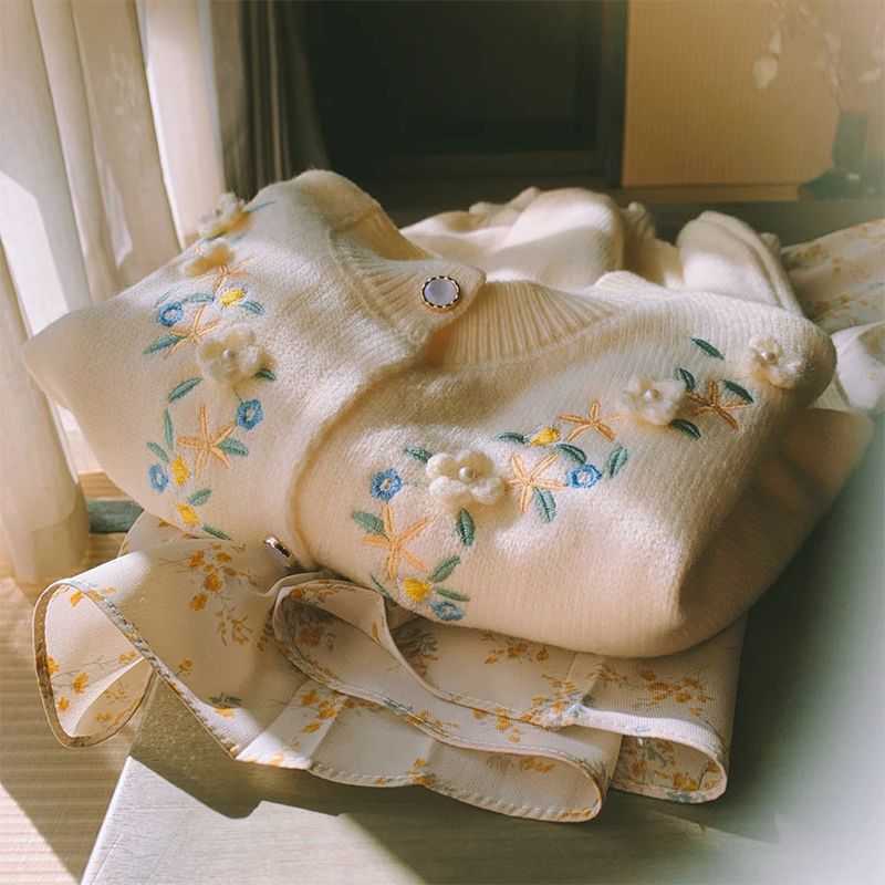 復古重工刺繡毛衣女春秋冬季新款高檔針織開衫韓版寬鬆慵懶女外套