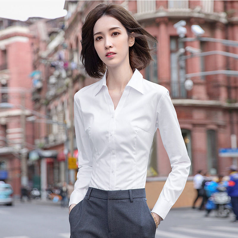 2023春秋新款白色衬衫女长袖职业工作服正装韩版女装上衣短袖衬衣
