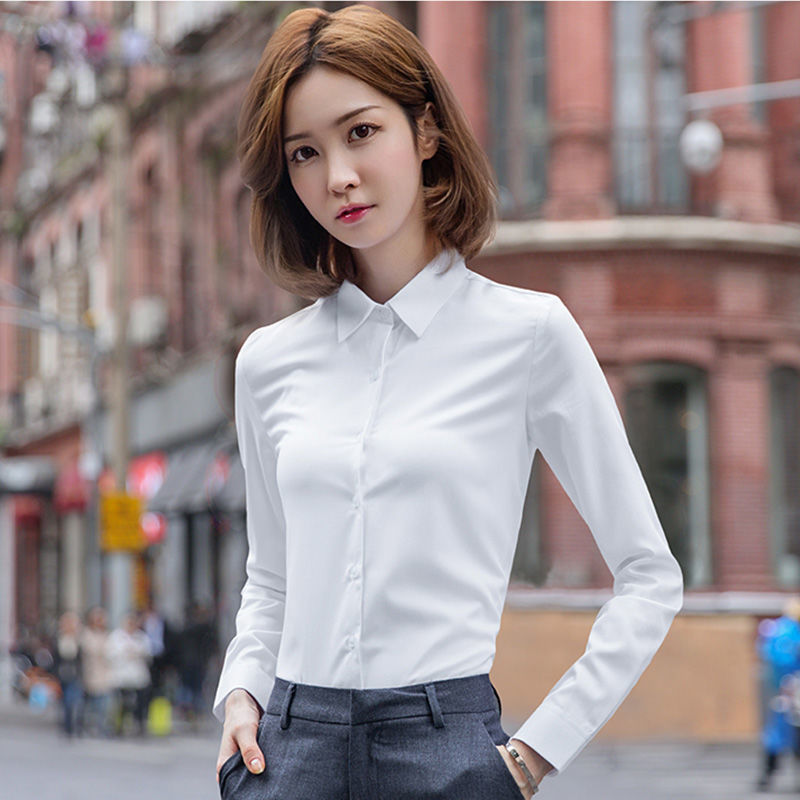 2023春秋新款白色衬衫女长袖职业工作服正装韩版女装上衣短袖衬衣